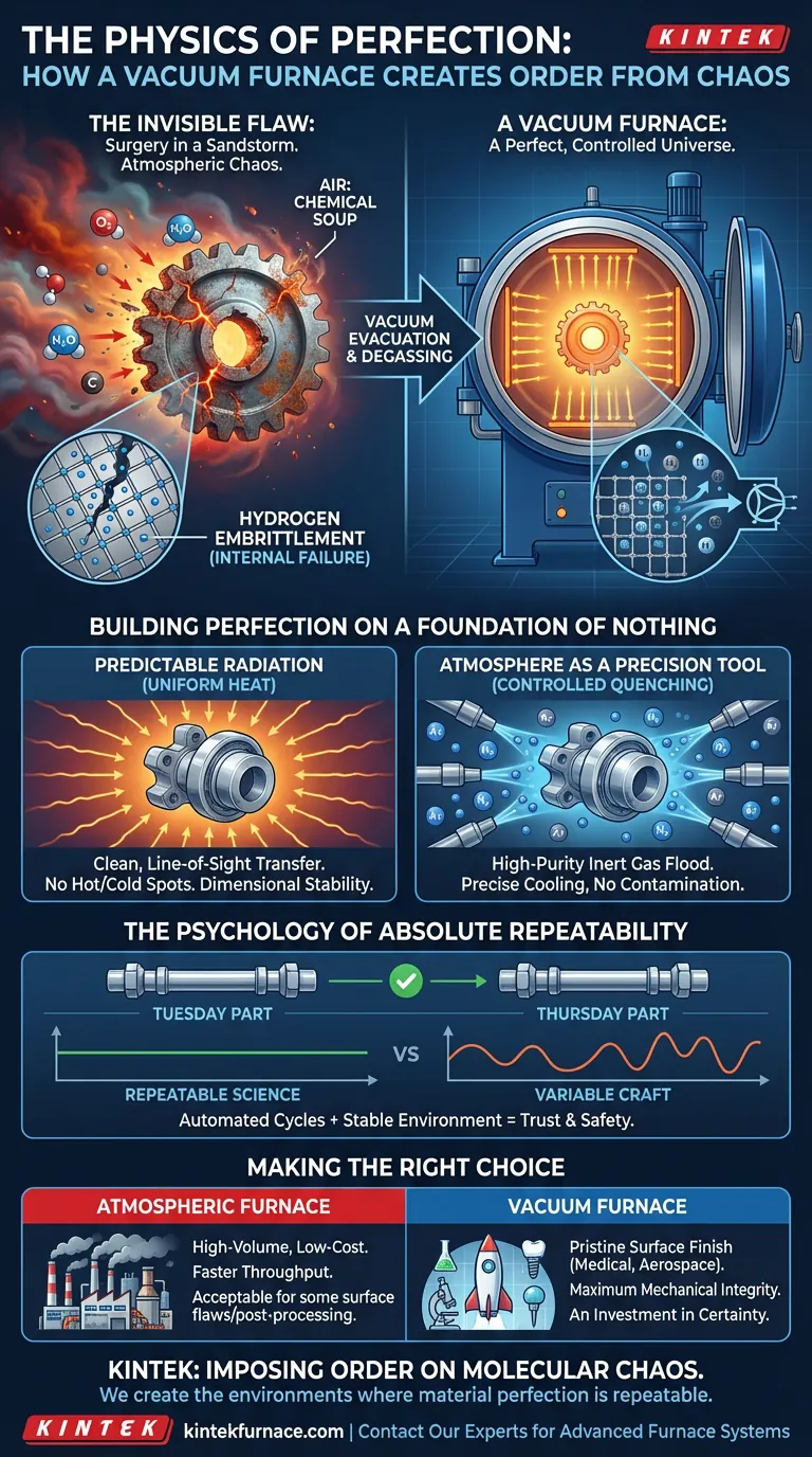 A Física da Perfeição: Como um Forno a Vácuo Cria Ordem a Partir do Caos Guia Visual