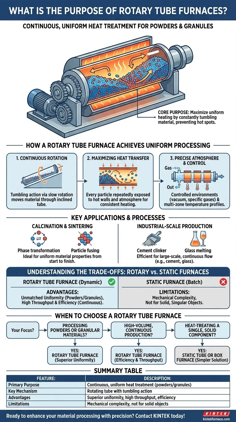 What is the purpose of rotary tube furnaces? Achieve Uniform Heat Treatment for Powders and Granules Visual Guide