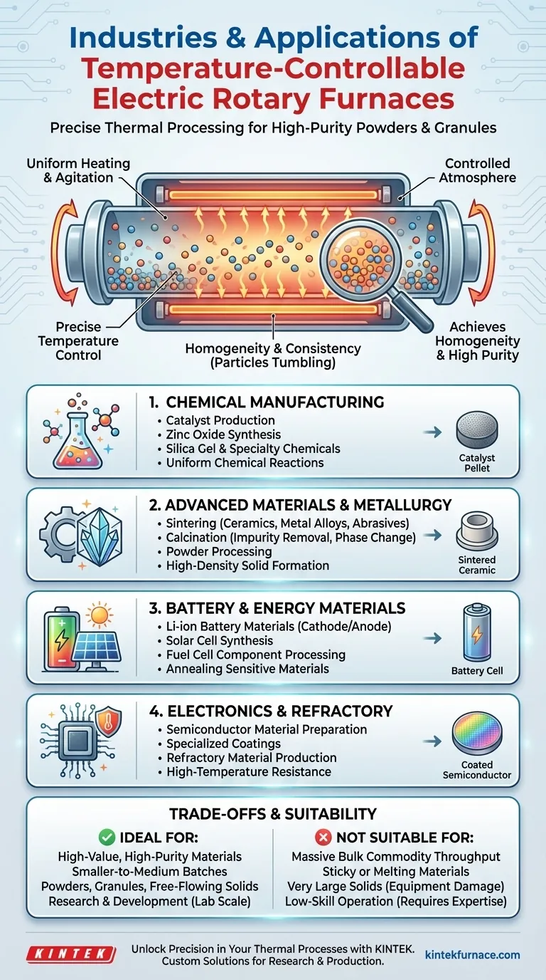 ¿Qué industrias utilizan comúnmente hornos rotatorios eléctricos con control de temperatura? Esencial para el procesamiento de materiales de alta pureza Guía Visual