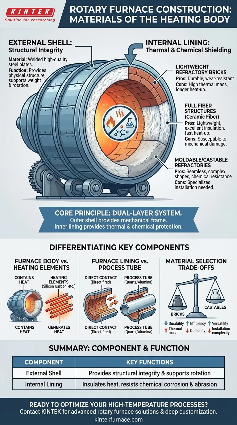 What materials are used in the construction of a rotary furnace's heating furnace body? Explore Durable and Efficient Designs Visual Guide
