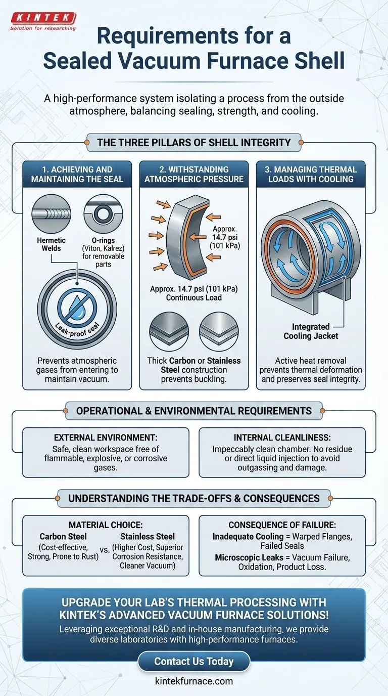 Quais são os requisitos para a carcaça do forno selado em um forno a vácuo? Garanta Vedação Perfeita e Durabilidade Guia Visual