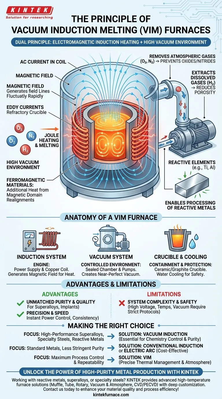 Qual é o princípio de funcionamento de um forno de fusão por indução a vácuo? Alcançando a Fusão de Metais de Alta Pureza Guia Visual