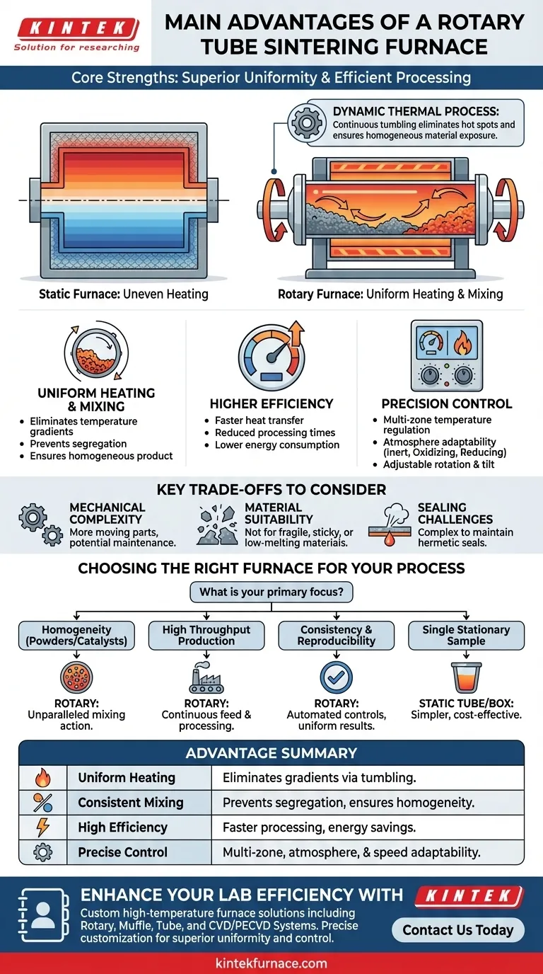 Quali sono i principali vantaggi di un forno a sinterizzazione a tubo rotante? Ottenere uniformità ed efficienza superiori Guida Visiva