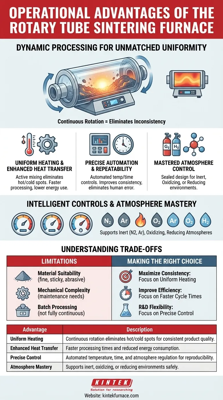 Welche betrieblichen Vorteile bietet die Drehrohrofen-Sinteranlage? Steigern Sie Effizienz und Konsistenz bei der thermischen Verarbeitung Visuelle Anleitung