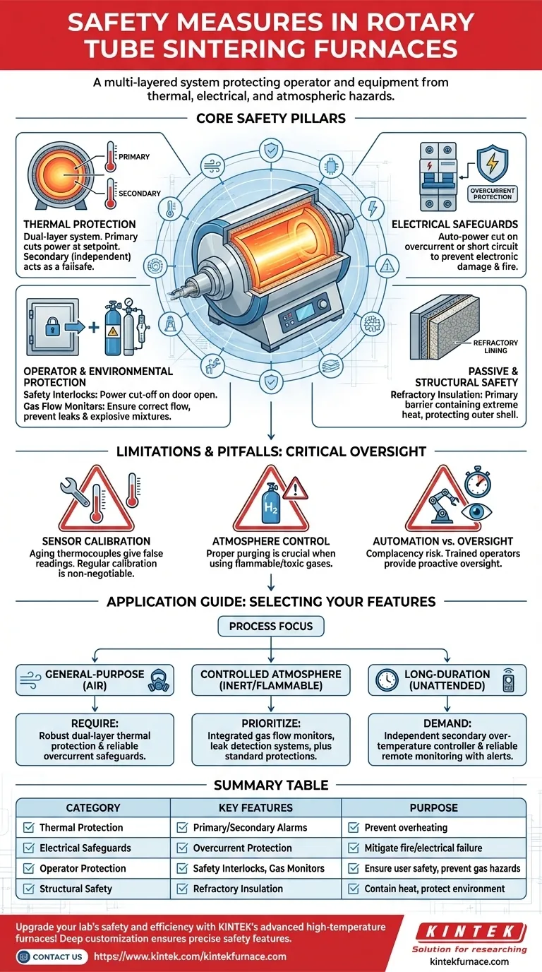 Welche Sicherheitsmaßnahmen sind typischerweise in einem Rohrdrehrohrofen enthalten? Zuverlässige Hochtemperaturverarbeitung gewährleisten Visuelle Anleitung