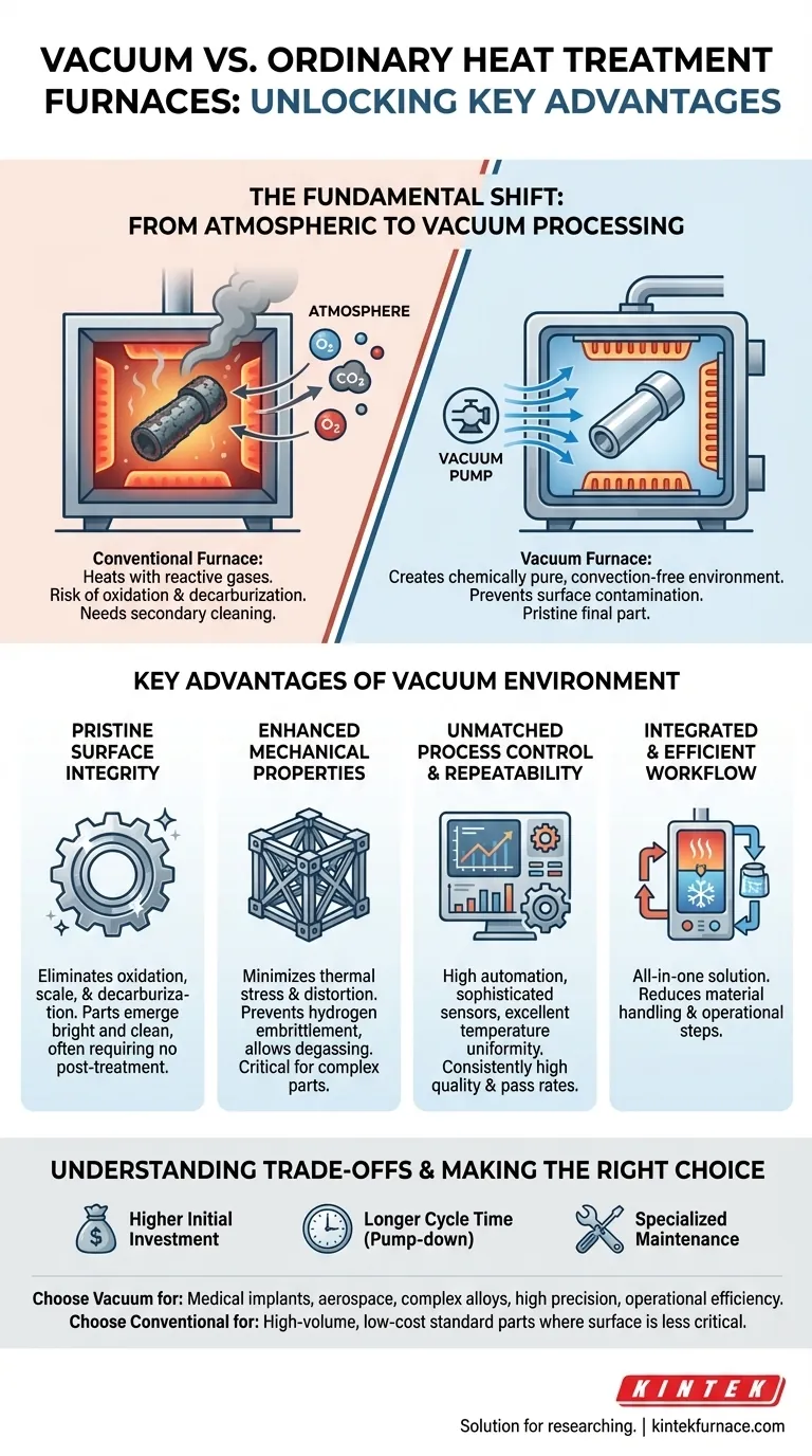 ما هي المزايا الرئيسية لفرن التفريغ مقارنة بفرن المعالجة الحرارية العادي؟ تحقيق أسطح نقية وتحكم دقيق دليل مرئي