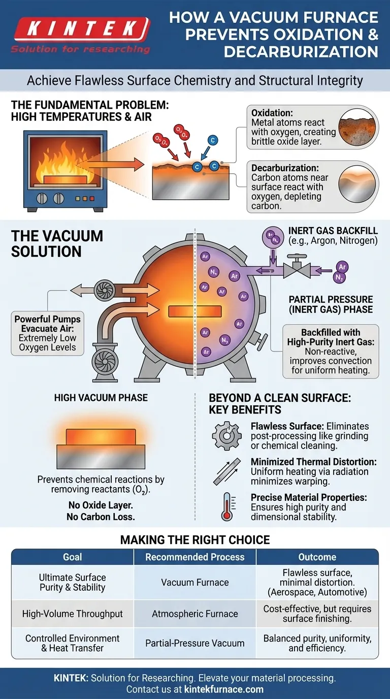 How does a vacuum furnace prevent oxidation and decarburization? Achieve Flawless Metal Processing with Precision Control Visual Guide