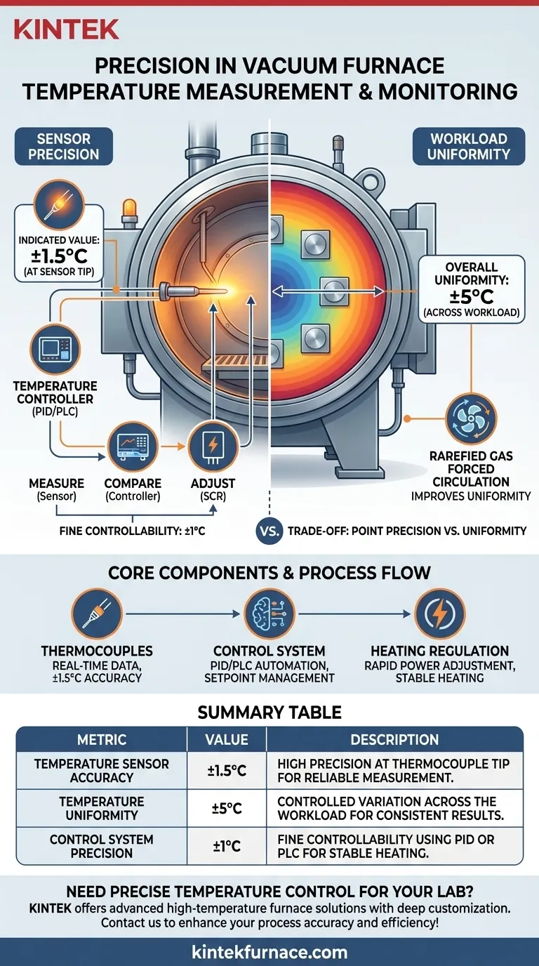 Quanto sono precise la misurazione e il monitoraggio della temperatura in un forno a vuoto? Ottieni una precisione di ±1,5°C e un'uniformità di ±5°C Guida Visiva