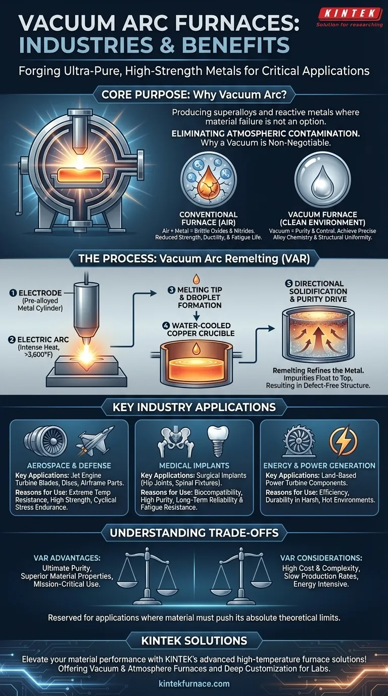 Quais indústrias comumente usam fornos de arco a vácuo e por quê? Descubra Metais Ultrapuros para Aeroespacial, Médico e Energia Guia Visual