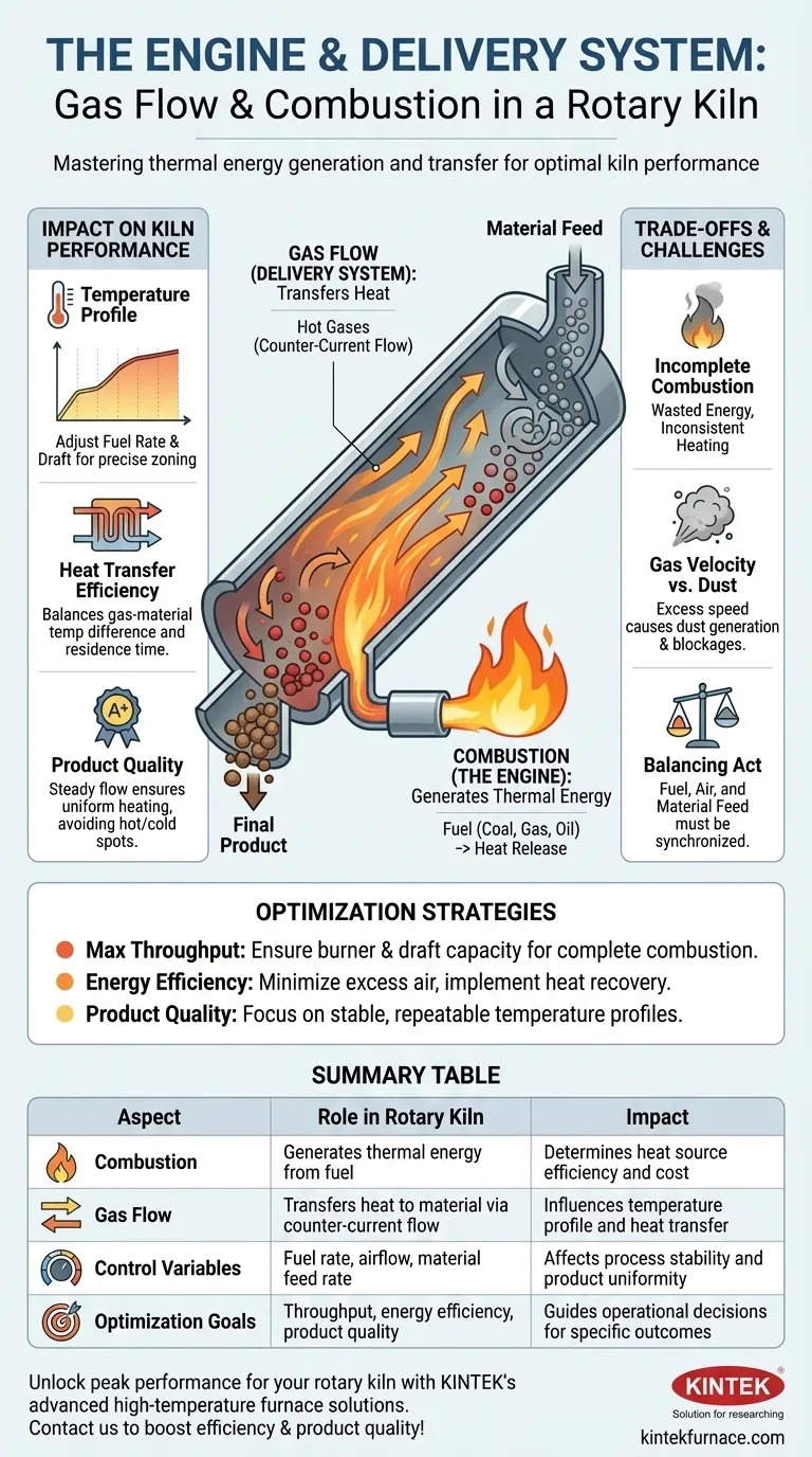 Quale ruolo svolgono il flusso di gas e la combustione in un forno rotante? Ottimizzare il trasferimento di calore per efficienza e qualità Guida Visiva