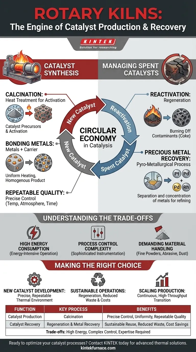 ما هو دور الأفران الدوارة في إنتاج المحفزات واستعادتها؟ ضروري للتكليس ودورة حياة المحفز المستدامة دليل مرئي
