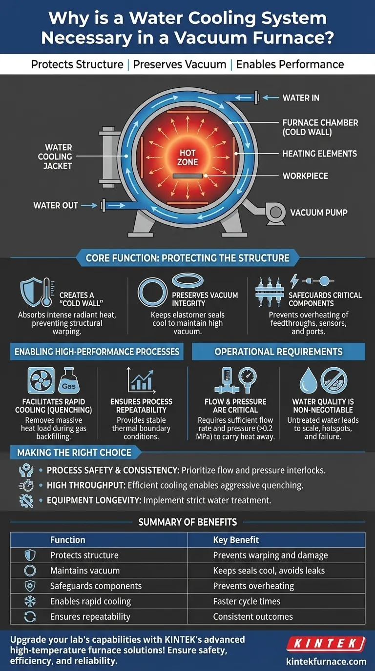 Why is a water cooling system necessary in a vacuum furnace? Ensure Safety and Performance in High-Temp Processes Visual Guide