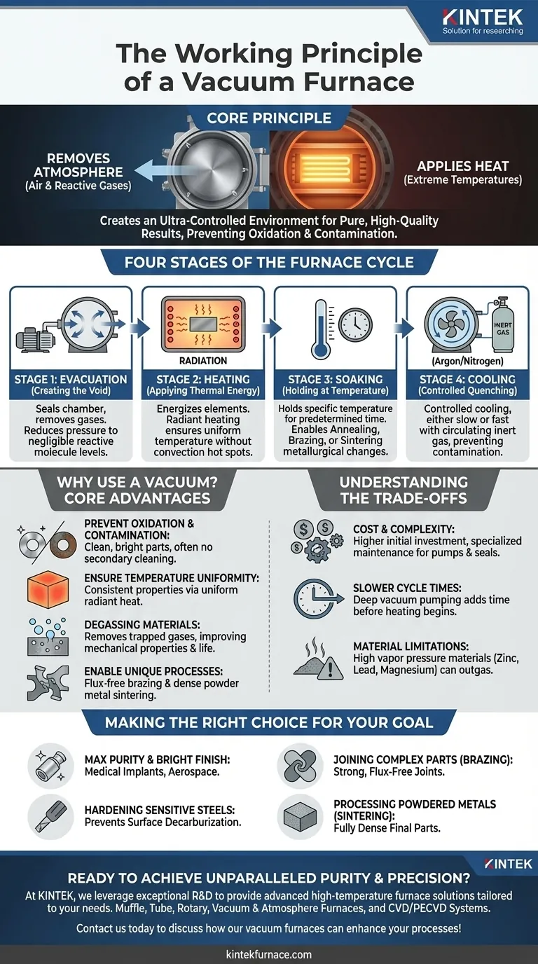 Quel est le principe de fonctionnement de base d'un four sous vide ? Libérez un traitement thermique pur et contrôlé Guide Visuel