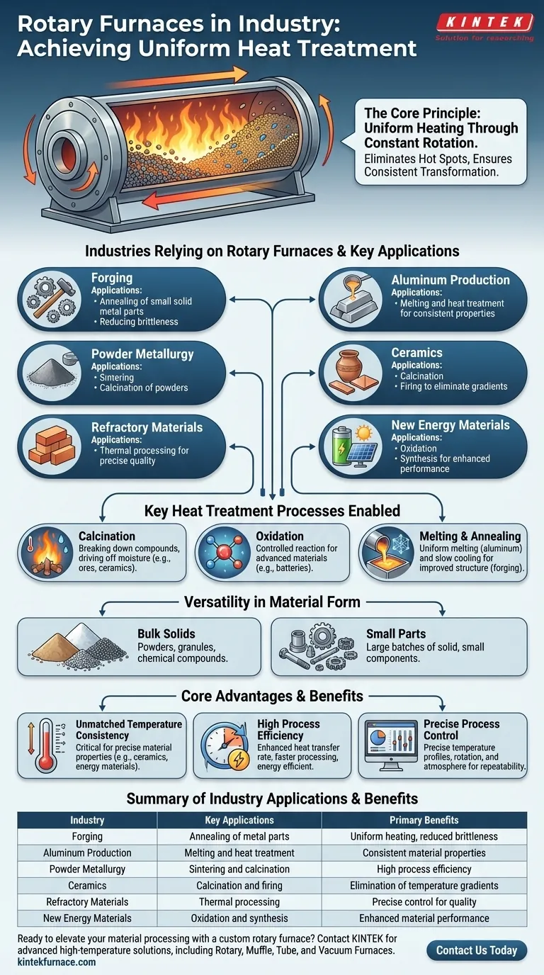 Quelles industries utilisent couramment les fours rotatifs pour le traitement thermique ? Obtenez un chauffage uniforme pour des matériaux supérieurs Guide Visuel