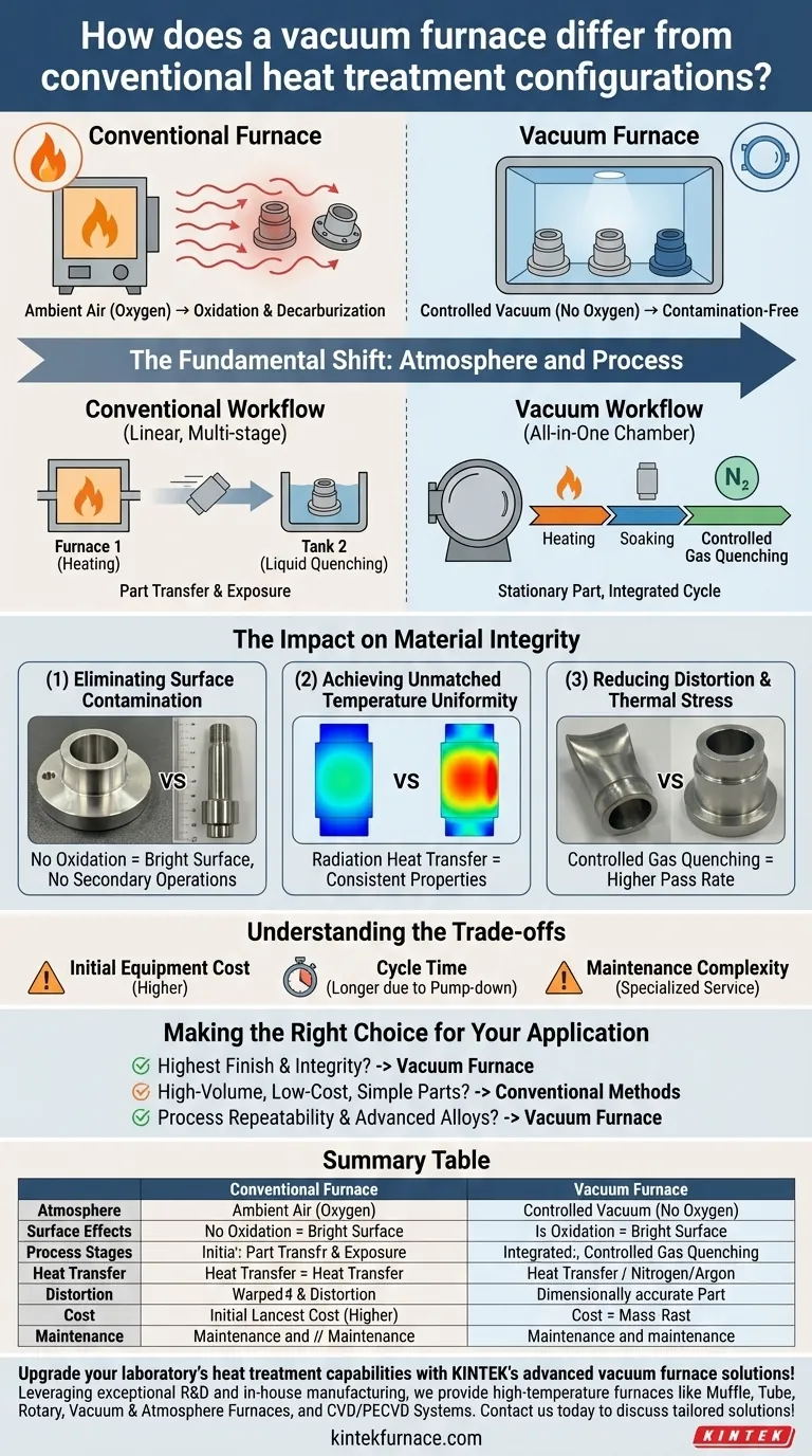 How does a vacuum furnace differ from conventional heat treatment configurations? Discover Key Benefits for Superior Material Quality Visual Guide