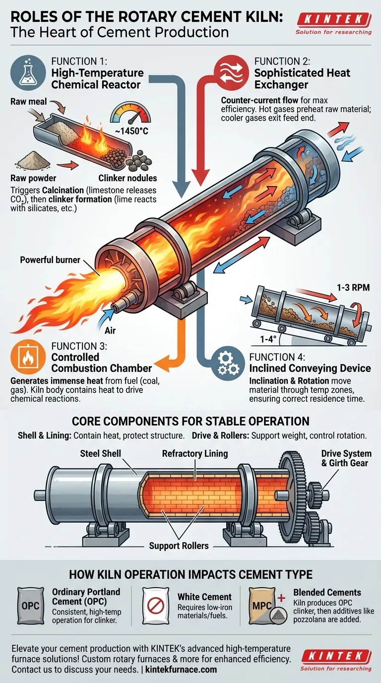 Quali ruoli svolge un forno rotante per cemento nella produzione del cemento? Scopri le sue 4 funzioni critiche Guida Visiva