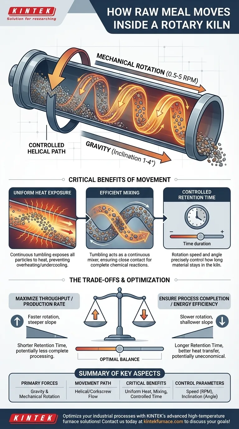 كيف تتحرك المواد الخام داخل الفرن الدوار؟ إتقان التدفق المتحكم فيه لمعالجة فعالة دليل مرئي