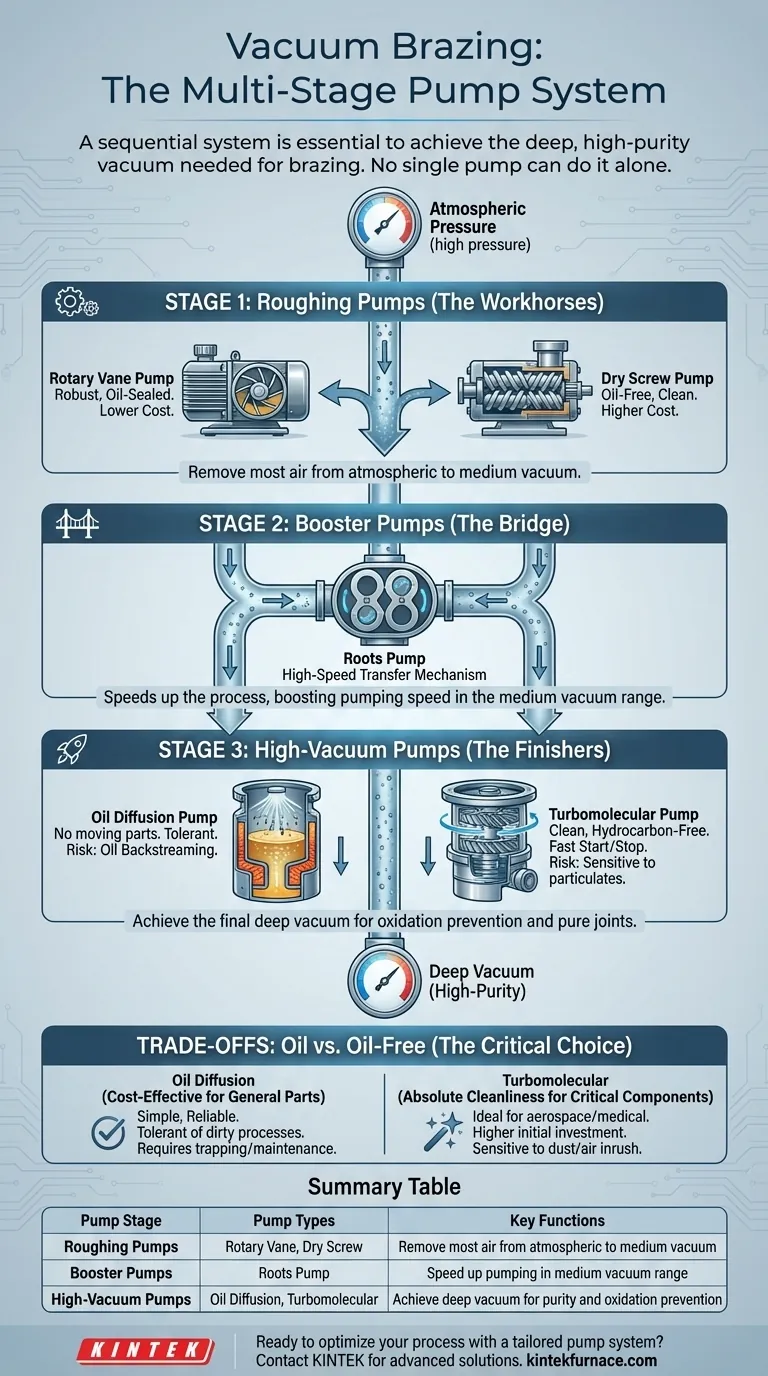 Quali tipi di pompe vengono utilizzati per la brasatura sottovuoto? Padroneggiare il sistema a stadi per la brasatura ad alta purezza Guida Visiva