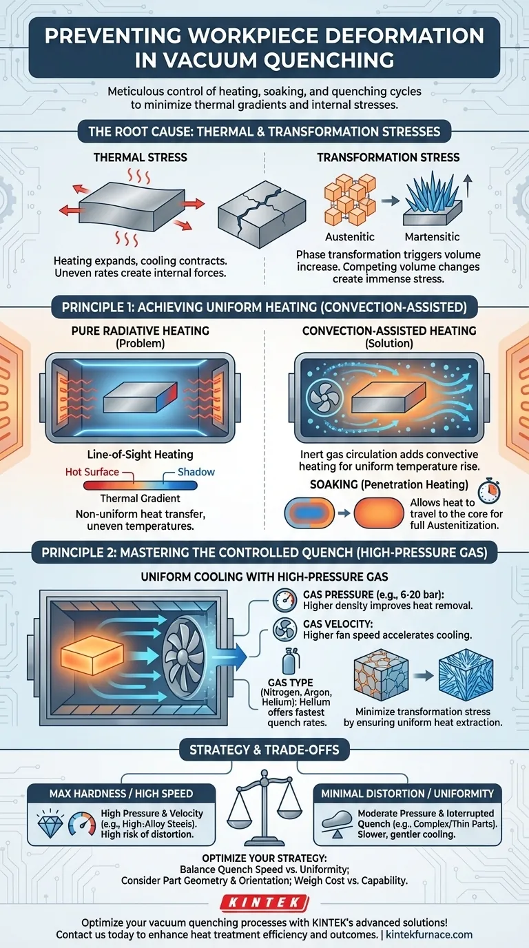 Quais são os elementos essenciais para evitar a deformação da peça em têmpera a vácuo? Domine o Aquecimento Uniforme e a Têmpera Controlada Guia Visual