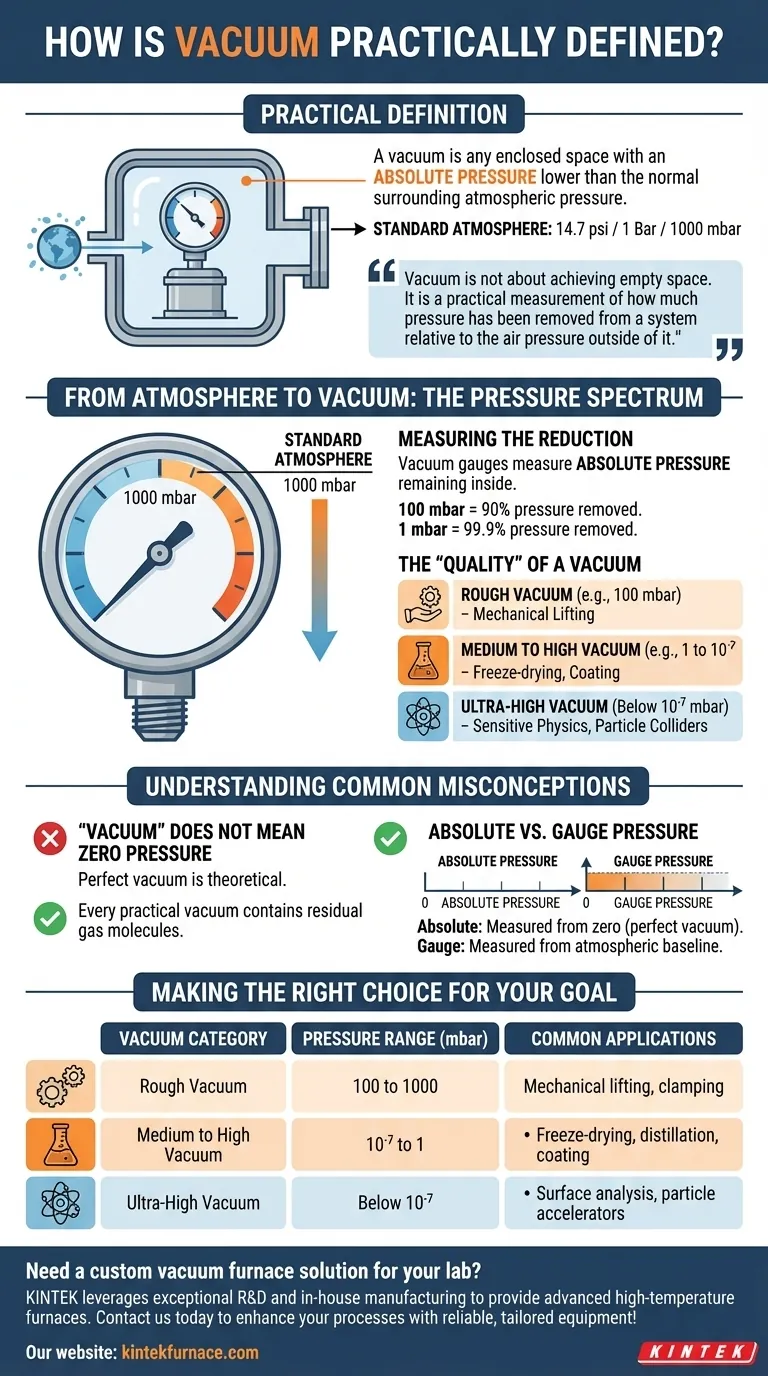 Wie wird Vakuum typischerweise in der Praxis definiert? Druckreduzierung für Ihre Anwendungen verstehen Visuelle Anleitung