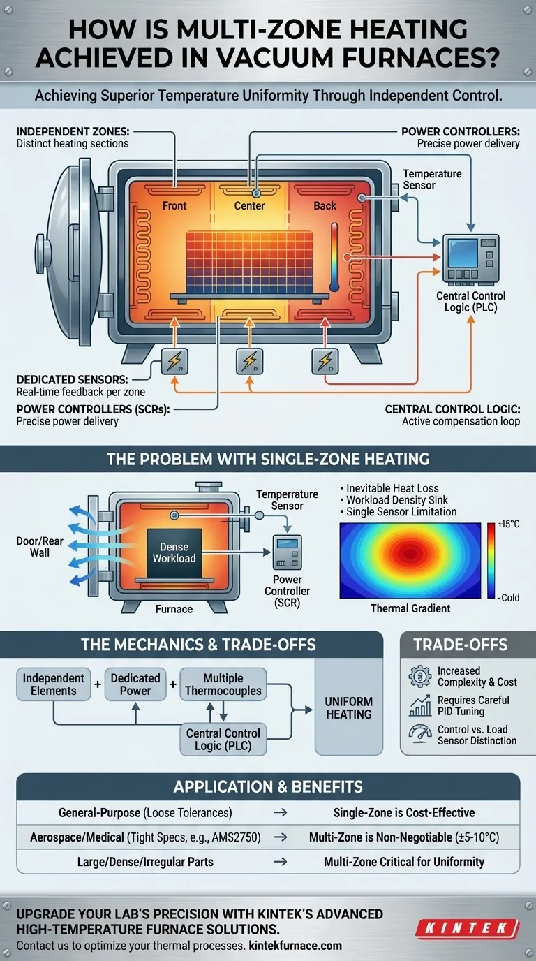 How is multi-zone heating achieved in vacuum furnaces? Master Precise Temperature Control for Uniform Heating Visual Guide