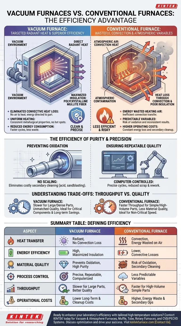 Was macht Vakuumöfen im Vergleich zu herkömmlichen Öfen effizienter? Erreichen Sie überlegene Wärmebehandlung und Energieeinsparungen Visuelle Anleitung