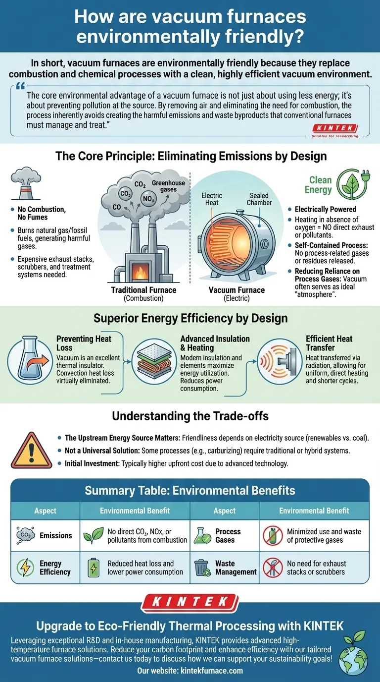 Como os fornos a vácuo são ecologicamente corretos? Obtenha Tratamento Térmico Limpo e Eficiente Guia Visual
