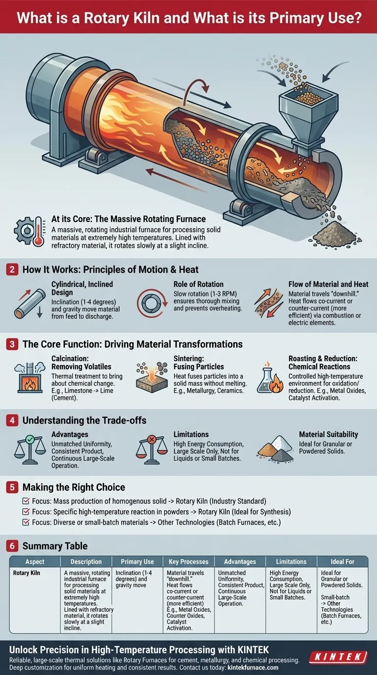 Cos'è un forno rotante e qual è il suo utilizzo principale? Ottenere una lavorazione uniforme ad alta temperatura per i solidi Guida Visiva