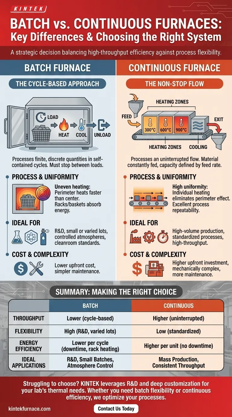 What are the key differences between batch and continuous processing furnaces? Optimize Your Thermal Processing Strategy Visual Guide