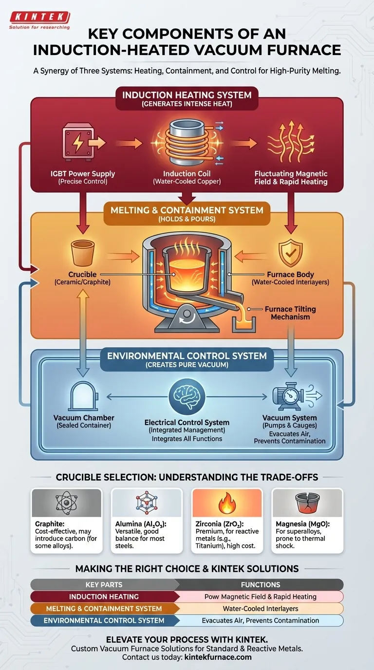 ¿Cuáles son los componentes clave de un horno de vacío calentado por inducción? Descubra los sistemas para la fusión pura Guía Visual