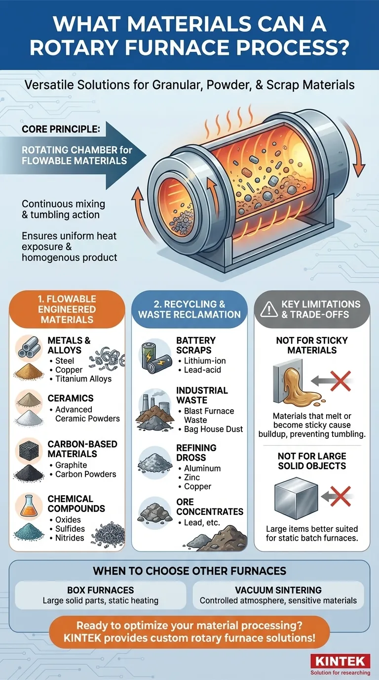 ロータリーキルン（回転炉）はどのような種類の材料を処理できますか？粉末やスクラップ向けの多用途な熱処理を解き放つ ビジュアルガイド