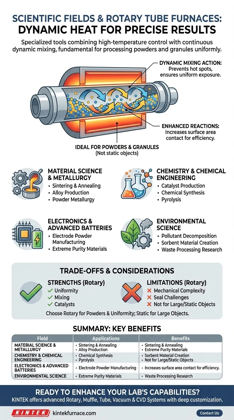 Welche wissenschaftlichen Bereiche nutzen häufig Rotationsrohröfen? Wesentlich für Materialwissenschaft, Chemie und mehr Visuelle Anleitung