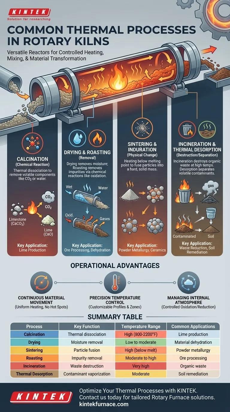 Quali sono i processi termici comuni eseguiti nei forni rotativi? Sblocca una trasformazione efficiente dei materiali Guida Visiva