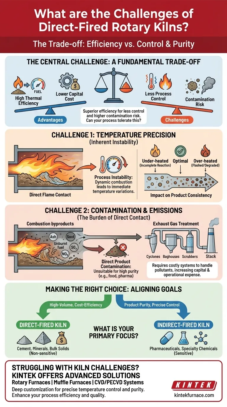 Welche Herausforderungen sind mit direkt befeuerten Drehrohröfen verbunden? Abwägen von Effizienz versus Kontrolle und Reinheit Visuelle Anleitung