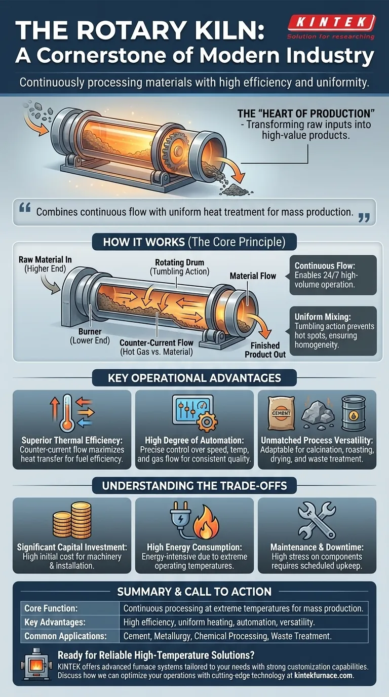 Perché il forno rotante è significativo nell'industria moderna? Sblocca l'elaborazione efficiente e su larga scala dei materiali Guida Visiva