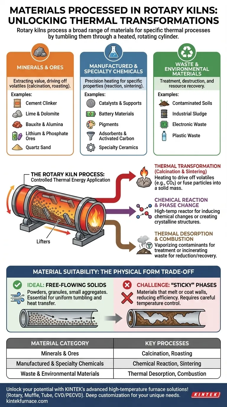 旋转窑通常处理哪些类型的物料？从矿物到废弃物的热转化 图解指南