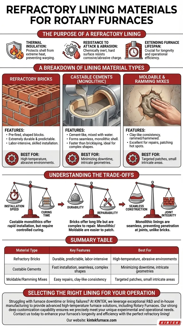 Welche Arten von feuerfesten Auskleidungsmaterialien stehen für Drehrohröfen zur Verfügung? Wählen Sie das Beste für Ihren Ofen Visuelle Anleitung