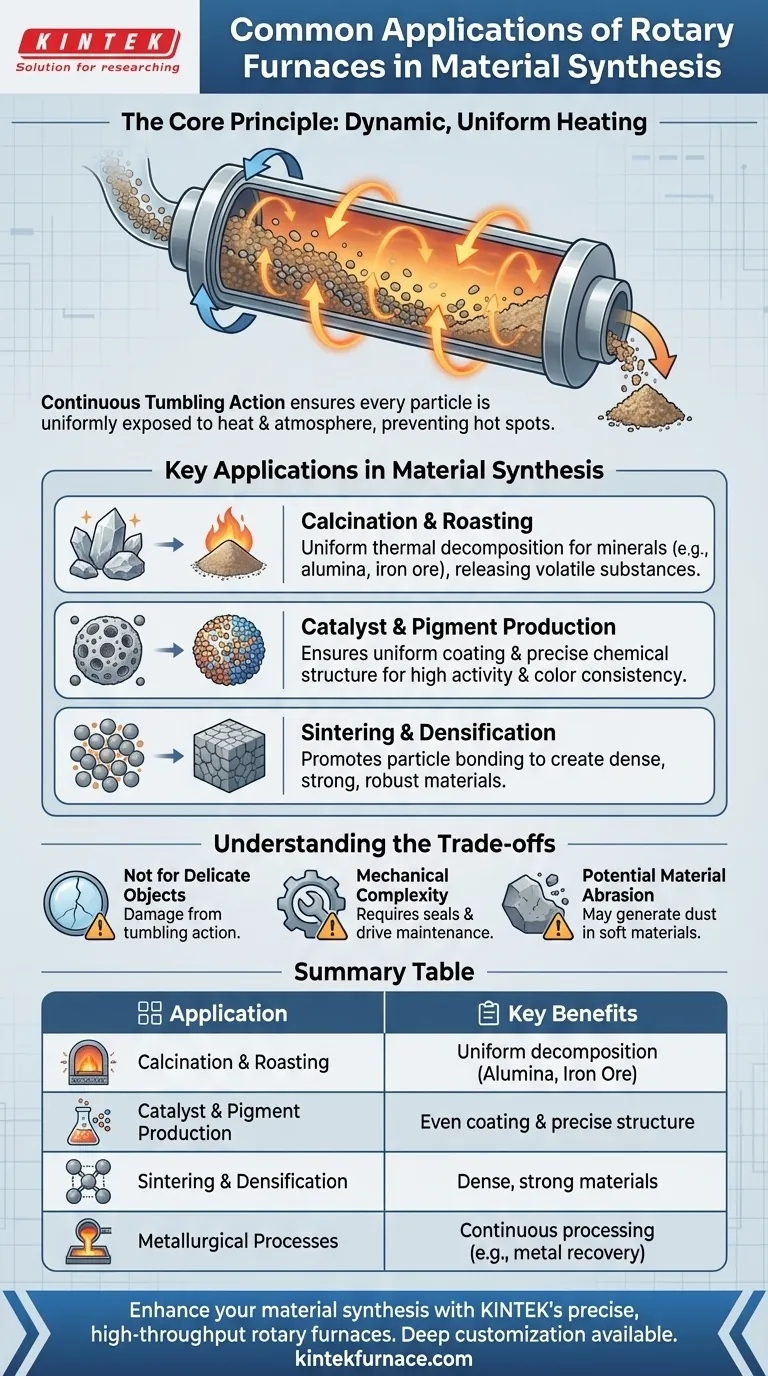 Quelles sont les applications courantes des fours rotatifs dans la synthèse de matériaux ? Boostez l'efficacité de votre traitement des matériaux Guide Visuel