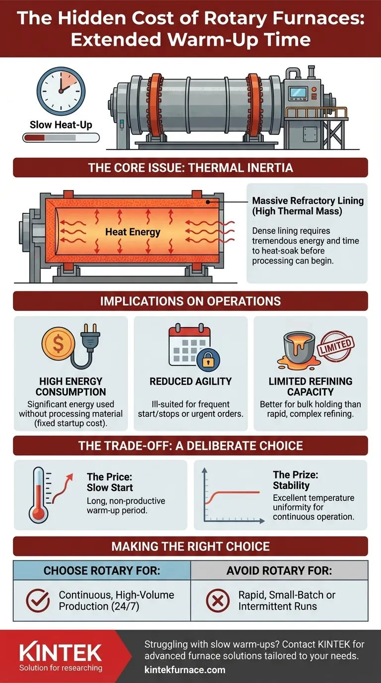 Qual è un potenziale svantaggio dei forni rotativi per quanto riguarda il tempo di riscaldamento? Il riscaldamento lento influisce sull'efficienza e sui costi Guida Visiva