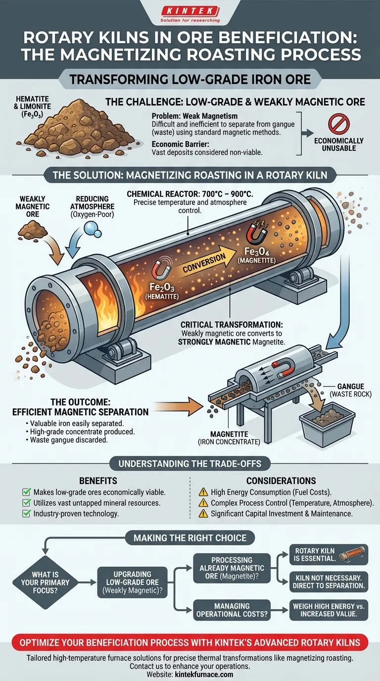 Come vengono utilizzati i forni rotativi nel processo di arricchimento? Sblocca l'efficiente potenziamento del minerale di ferro Guida Visiva