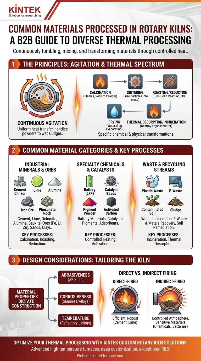 Welche gängigen Materialien werden in Drehrohöfen verarbeitet? Entdecken Sie vielseitige thermische Lösungen für Ihre Industrie Visuelle Anleitung