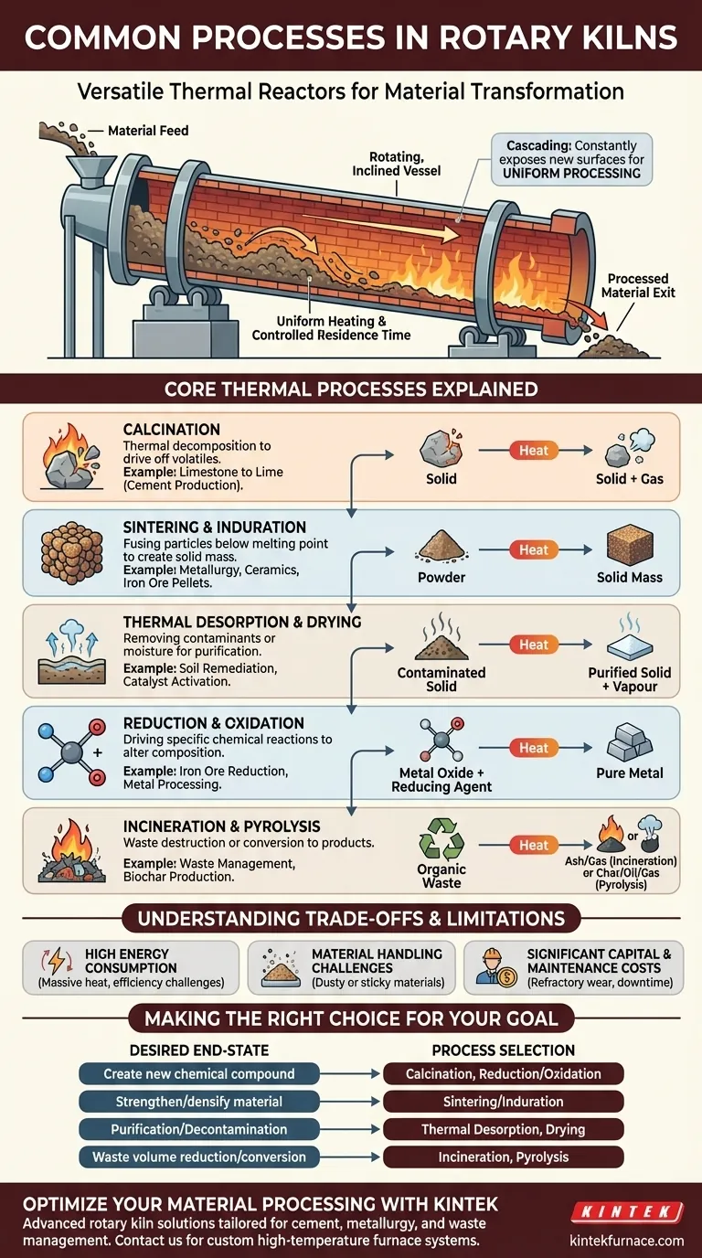 Quais são alguns processos comuns realizados em fornos rotativos? Desbloqueie Soluções Eficientes de Transformação de Materiais Guia Visual