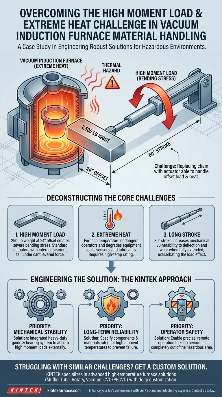 Quel était le défi de la mise en position du matériau du lingot pour le four à induction sous vide ? Surmonter les charges de moment élevées et la chaleur extrême Guide Visuel