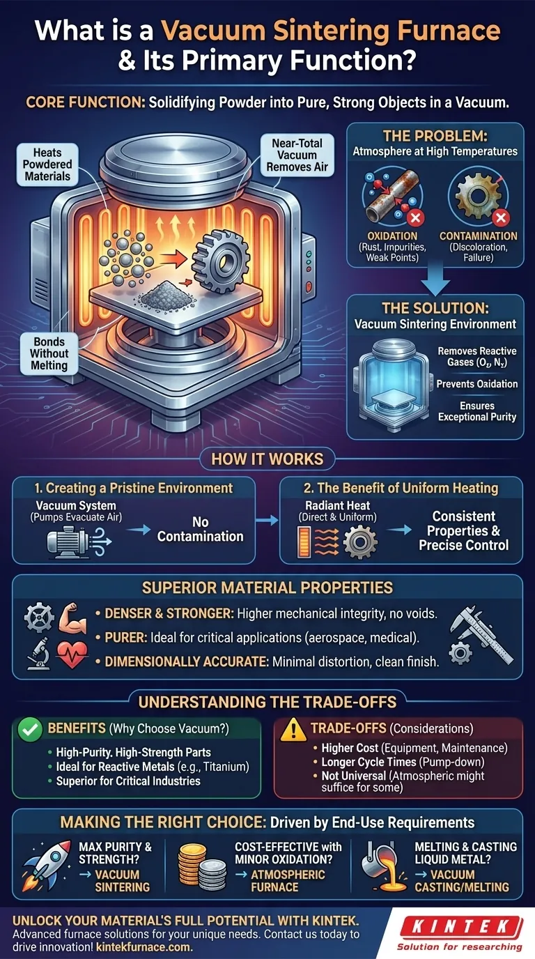 What is a vacuum sintering furnace and what is its primary function? Achieve High-Purity, Dense Materials Visual Guide