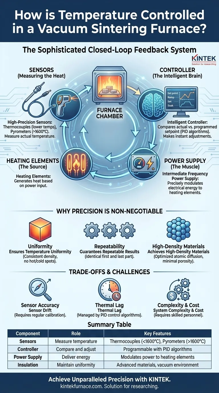 How is temperature controlled in a vacuum sintering furnace? Master Precision for Superior Materials Visual Guide