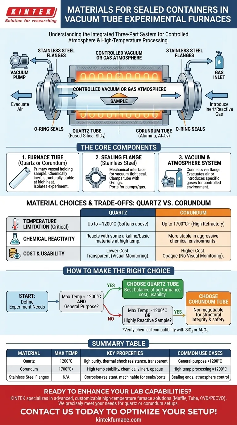 진공관 실험로에서 밀봉 용기로 사용되는 재료는 무엇입니까? 고온 실험을 최적화하세요 시각적 가이드
