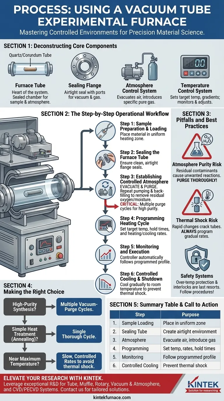 Quel est le processus d'utilisation d'un four expérimental à tube sous vide ? Maîtrisez le contrôle précis pour votre laboratoire Guide Visuel