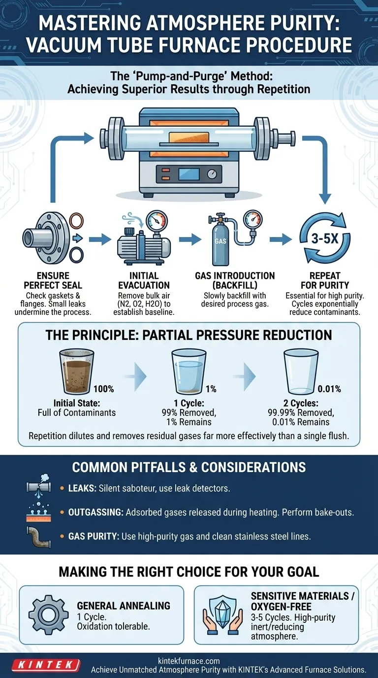 Quelle est la procédure recommandée pour maintenir la pureté de l'atmosphère dans un four à tube à vide ? Assurez des résultats de haute pureté Guide Visuel