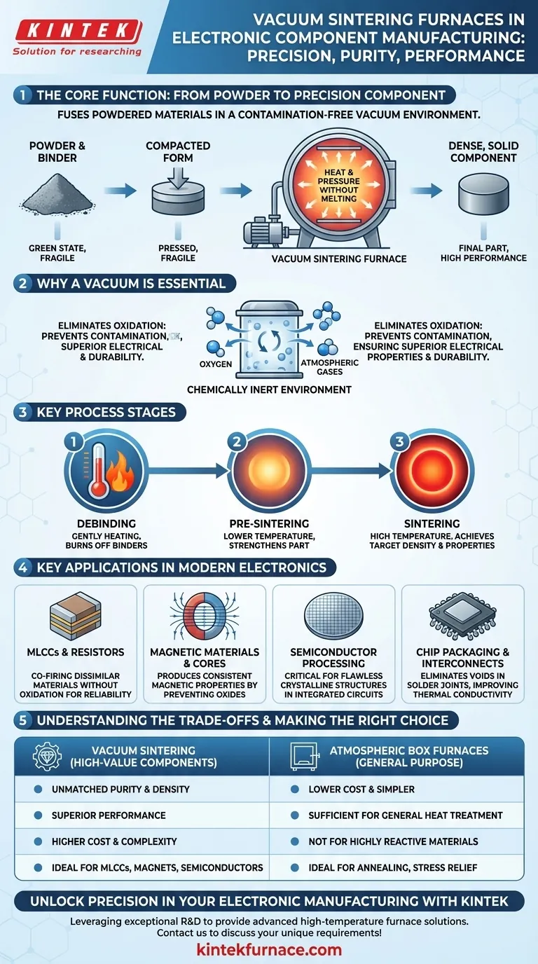 How are vacuum sintering furnaces utilized in electronic component manufacturing? Boost Purity and Performance Visual Guide