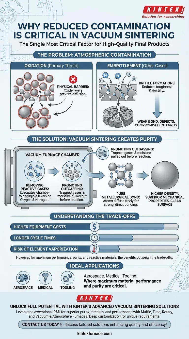 Warum ist reduzierte Kontamination beim Vakuumsintern wichtig? Erzielen Sie Reinheit und Festigkeit in Ihren Materialien Visuelle Anleitung